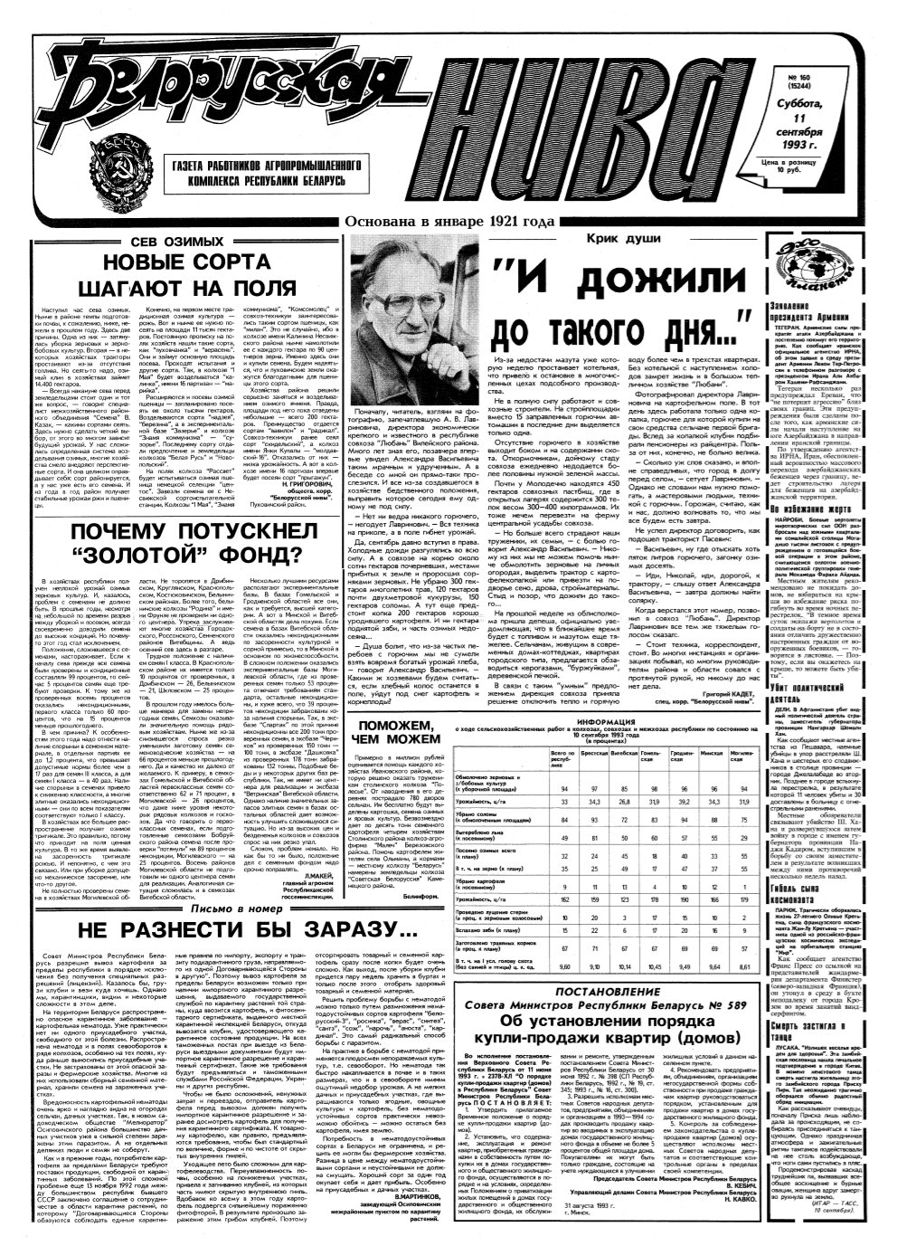 Белорусская нива 160 (15244) 1993