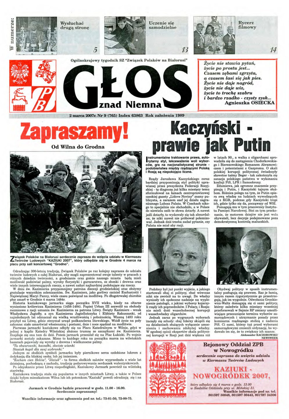 Głos znad Niemna 9 (765) 2007